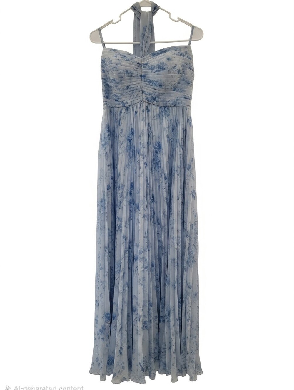 Source Unknown Blue and White Strapless Floral Pleated Maxi Dress